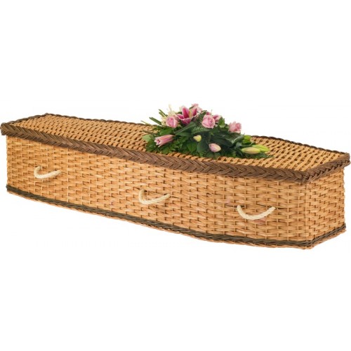 English Wicker / Willow Eco Elite Imperial Traditional Coffin – Rustic Bronze & Natural